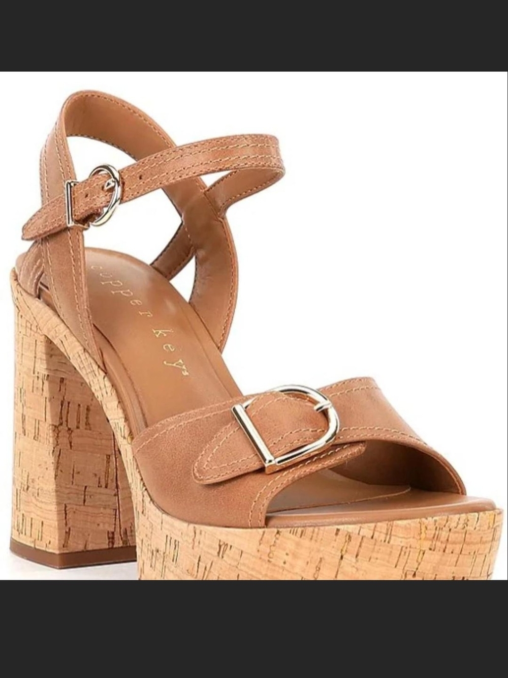 Copper Key Tan Cork Platform Sandal with Buckle
